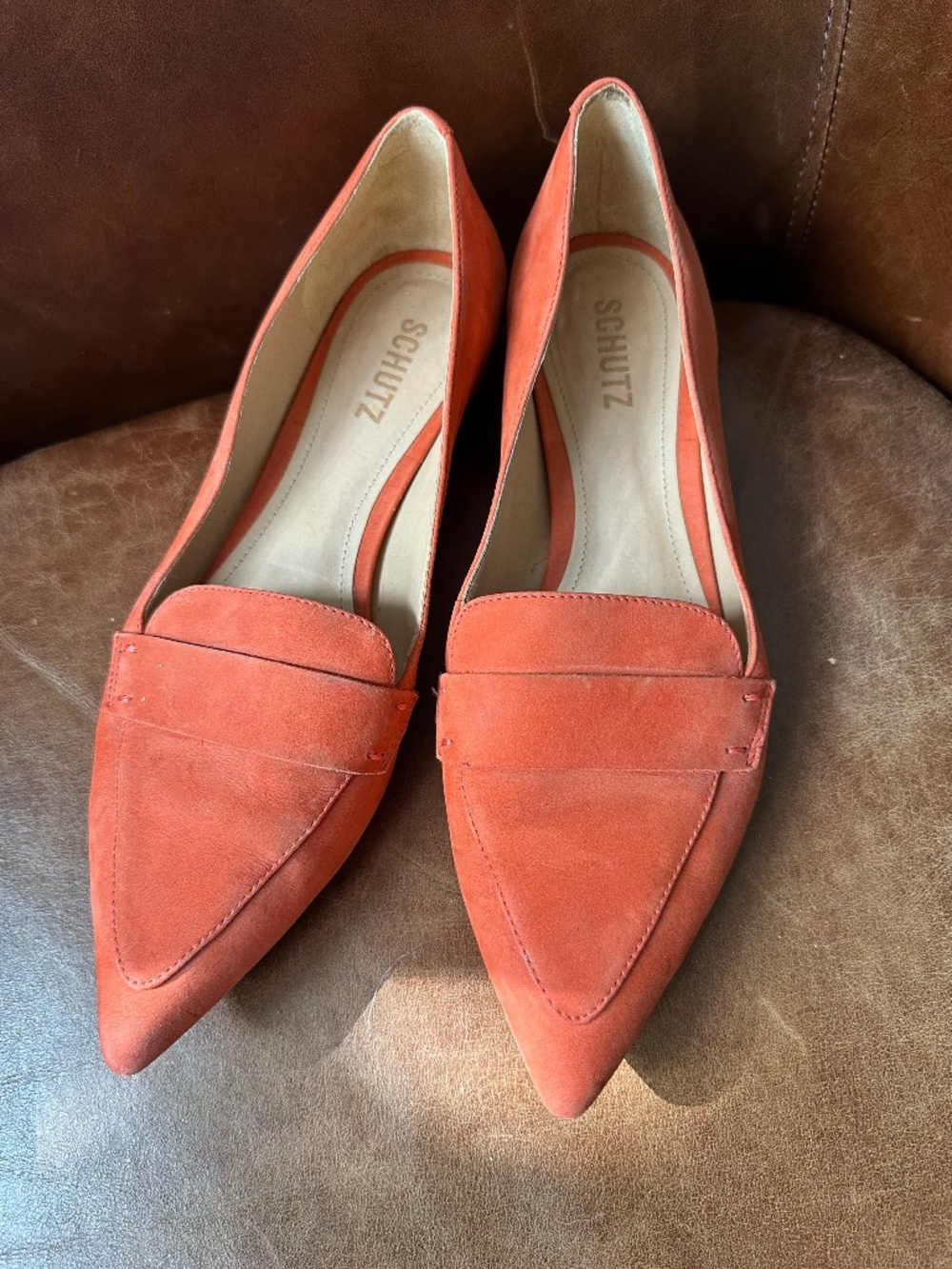 Schutz orange suede pointy toe flats